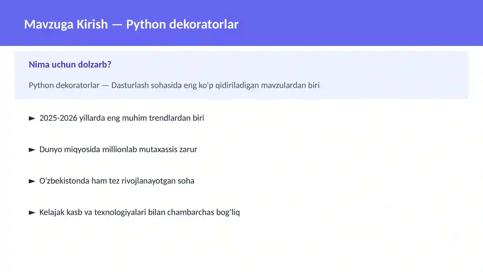 PYTHON DASTURLASH | Python dekoratorlar 2