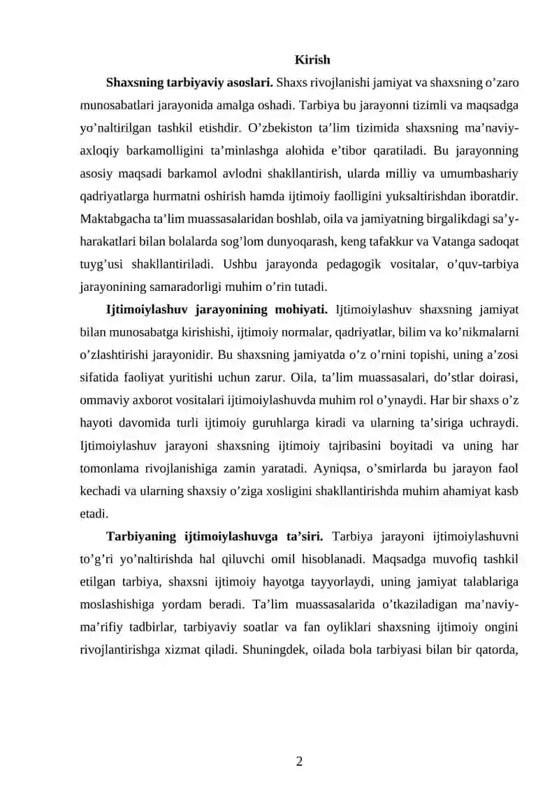 SHAXS RIVOJLANISHI TARBIYASI VA IJTIMOIYLASHUVI 2