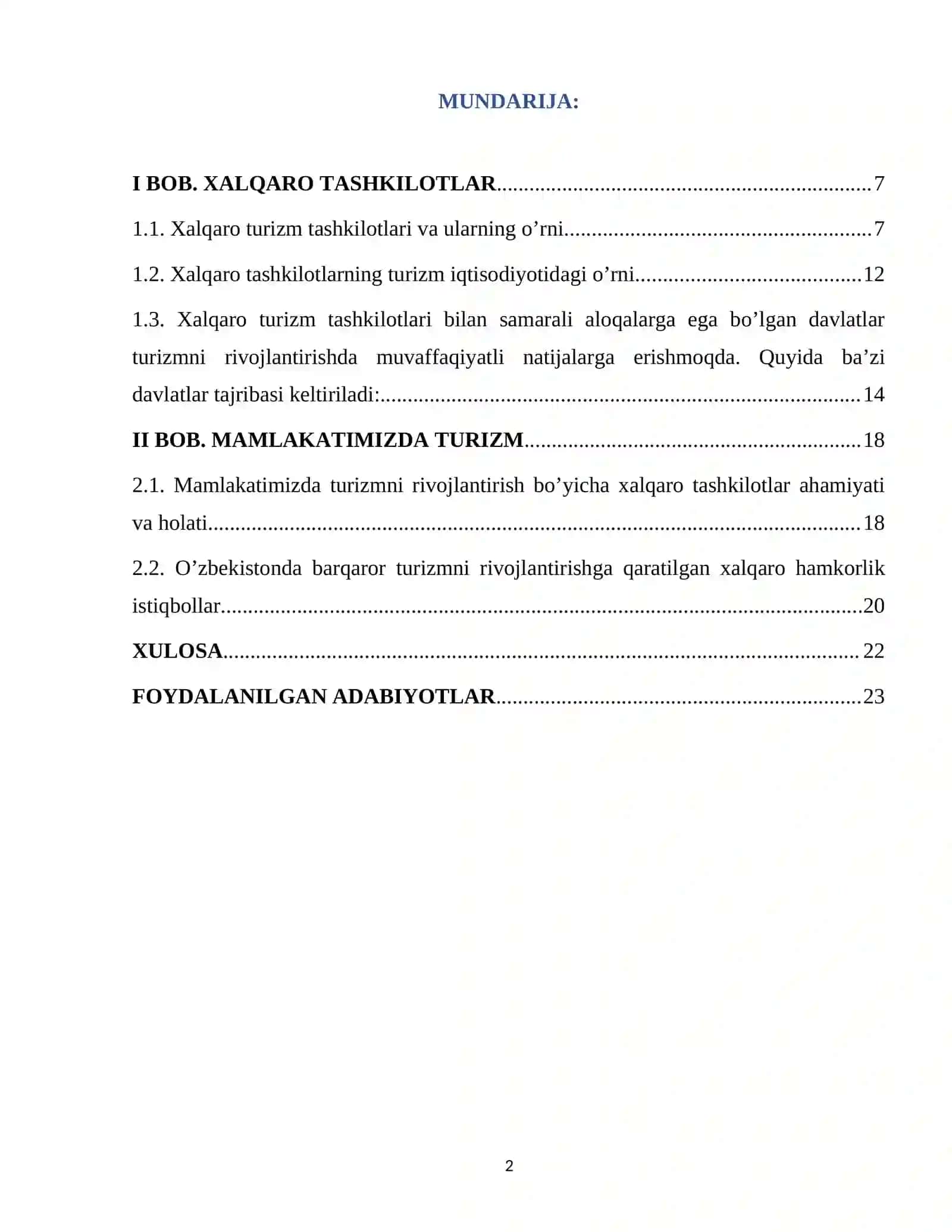 TURIZM: NAZARIYA VA AMALIYOT 2
