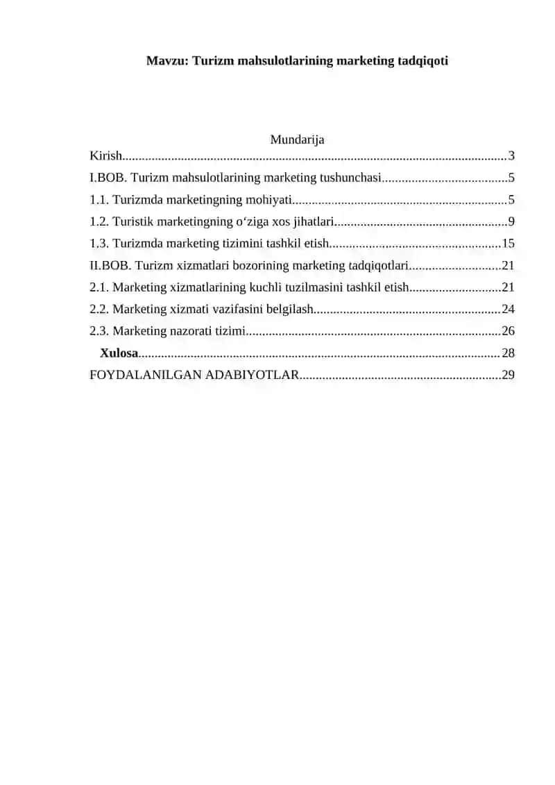 TURIZMDA MARKETING KURS ISHI 2
