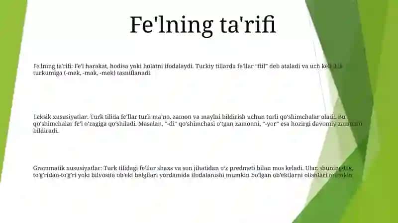 Fe'Lning Ta'Rifi Va Leksik, Grammatik Xususiyatlari 2