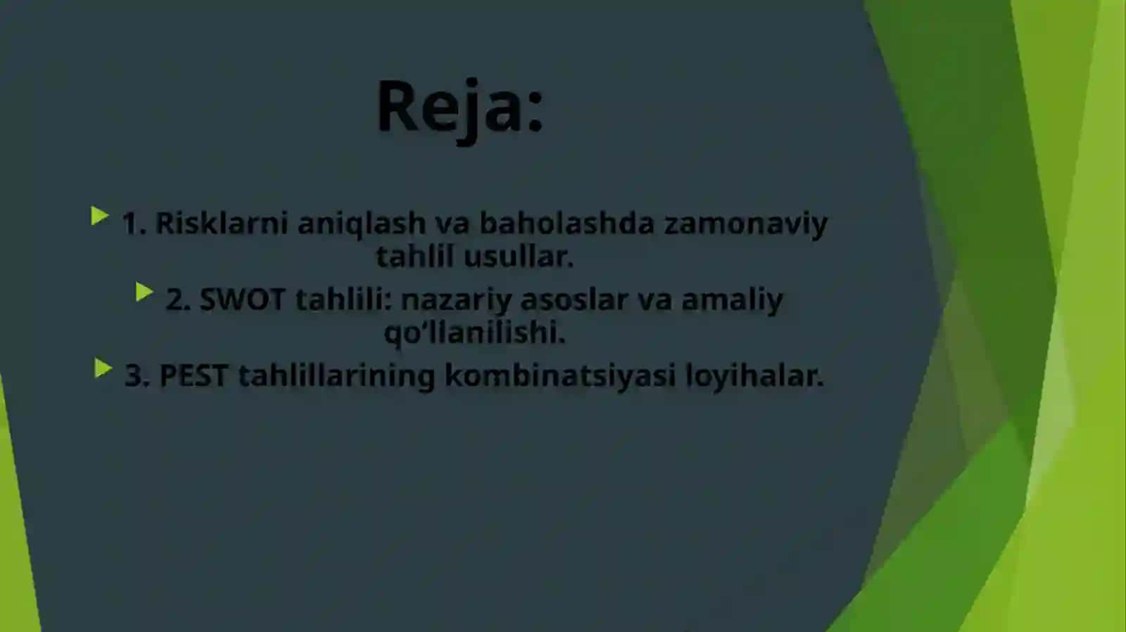 Risklarni boshqarishda swot va pest tahlil 2