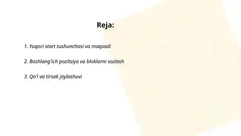 Yuqori startdan chiqish texnikasi 2