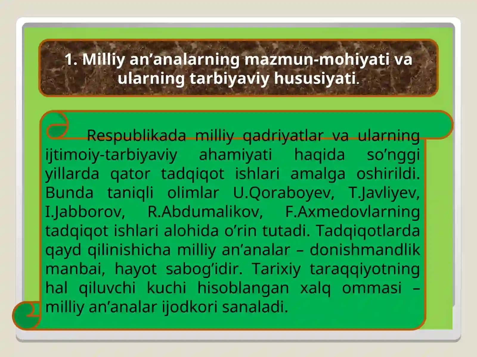 Milliy an’analarning mazmun mohiyati va ularning tarbiyaviy hususiyati 2