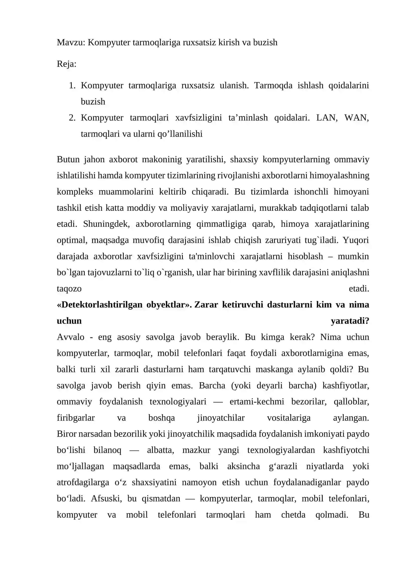 Kompyuter tarmoqlariga ruxsatsiz kirish va buzish 2