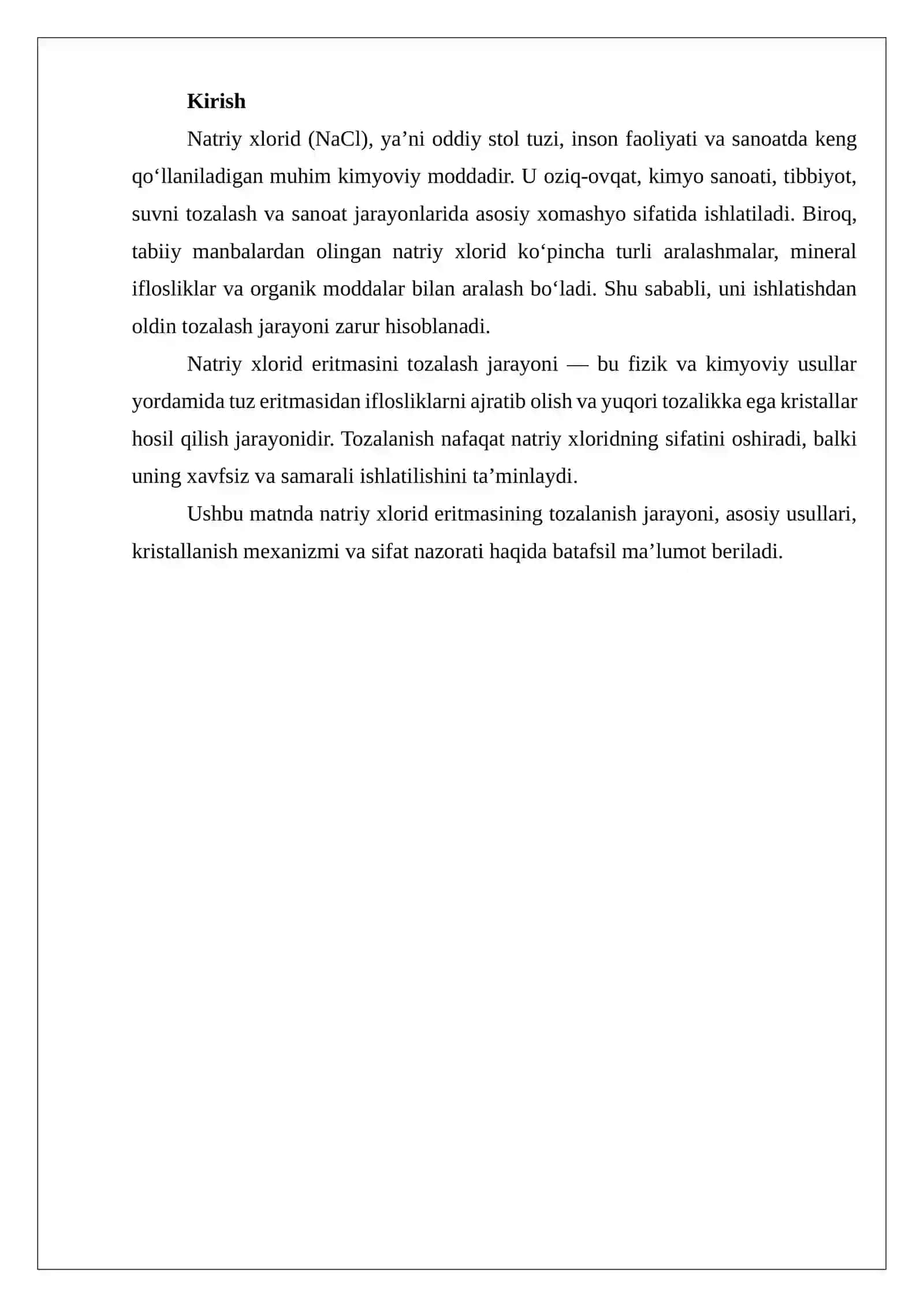 Natriy xlorid eritmasining tozalanish jarayoni asoslar 2