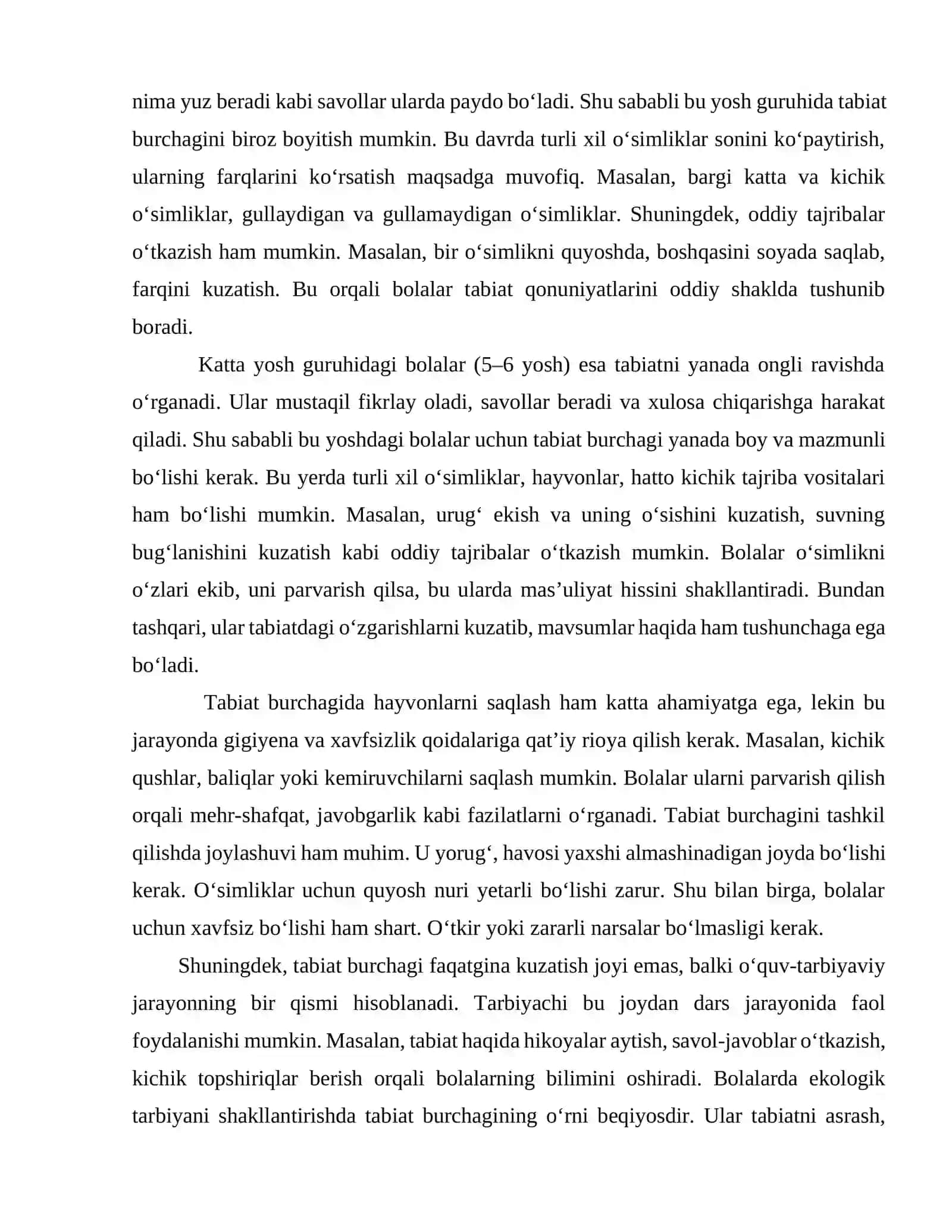 Turli yosh guruhlarda tabiat burchagi 2
