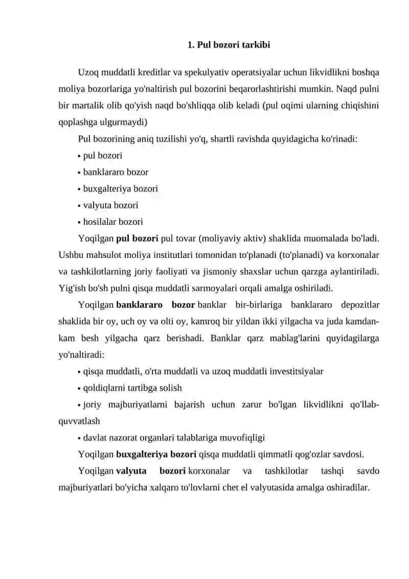 Pul bozori va kapital bozorining umumiy va farqli jihatlari 2
