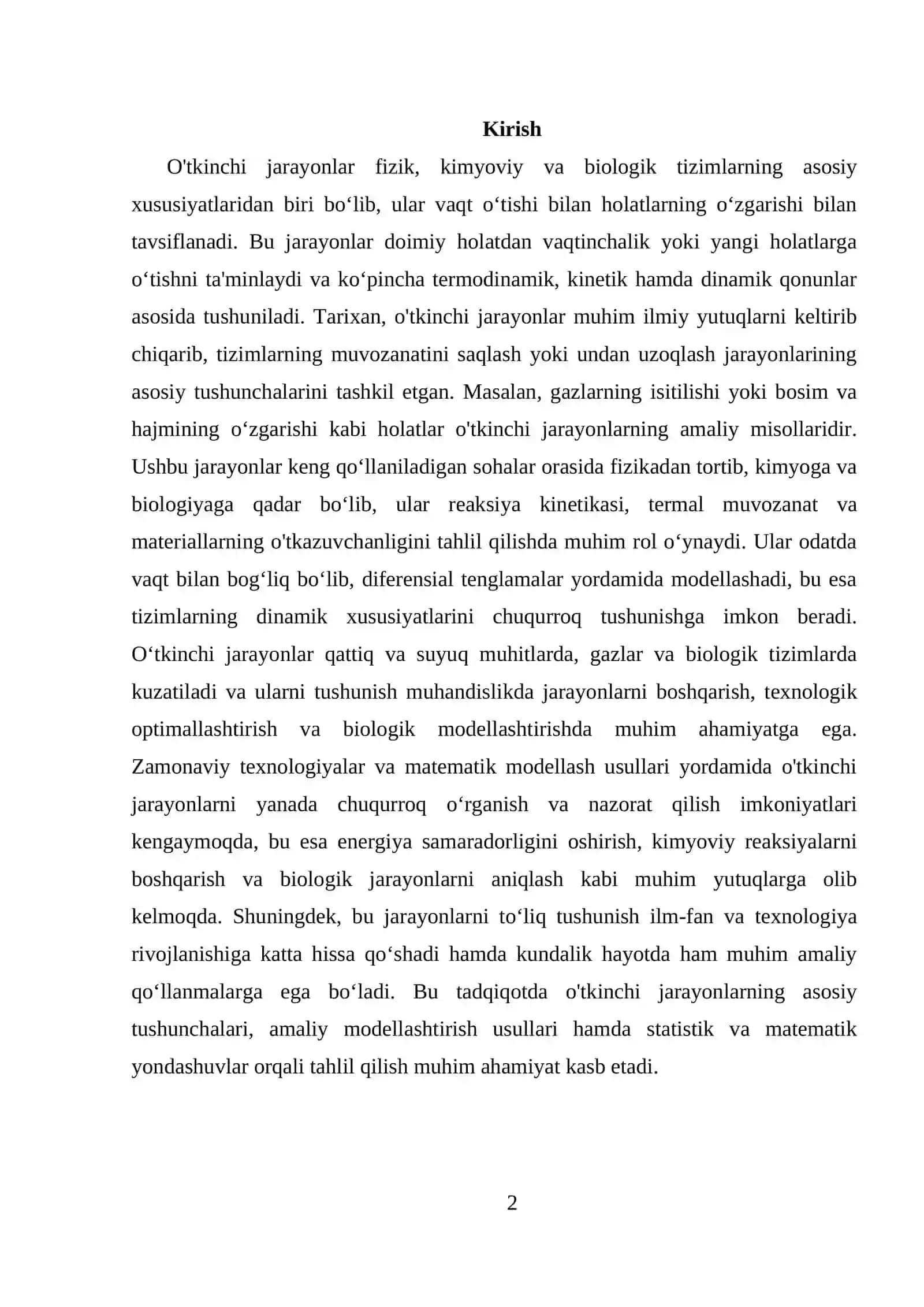O'TKINCHI JARAYONLAR HAQIDA TUSHUNCHA 2