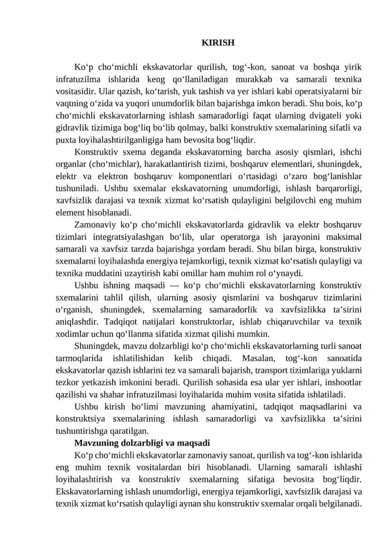 Ko'p cho'michli ekskavatorlarning konstruktiv sxemalari 2