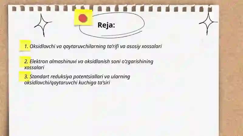 Oksidlovchi va qaytaruvchilarning Xossalari 2