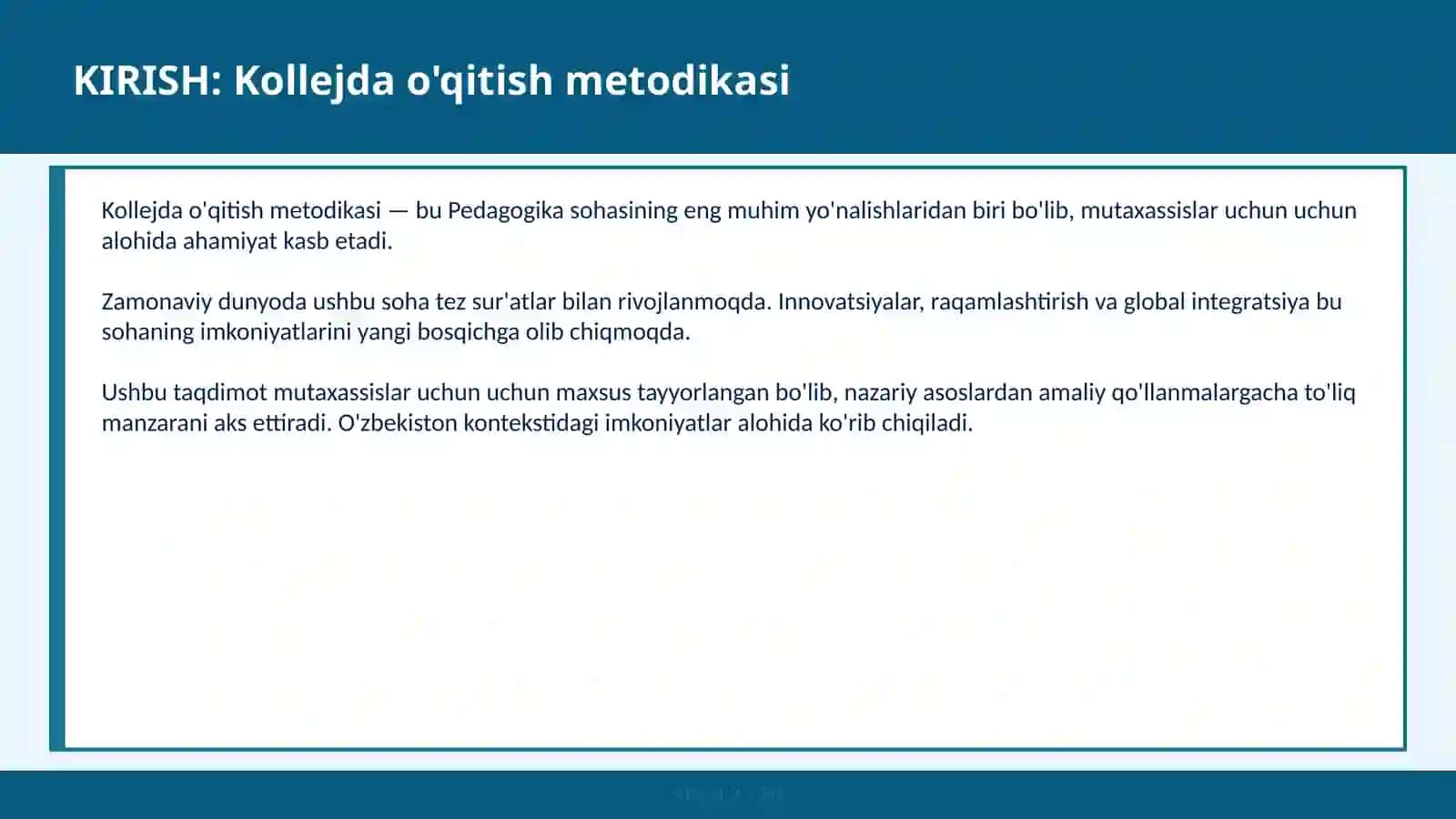 Kollejda o'qitish metodikasi 2