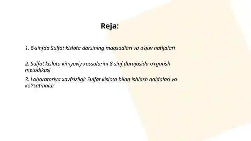 8- sinfda "Sulfat Kislota" oʻqitish Metodikasi 2