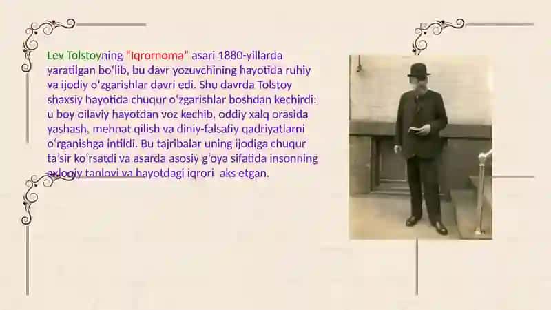 Lev Tolstoyning “Iqrornoma” asari haqidama'lumot 2