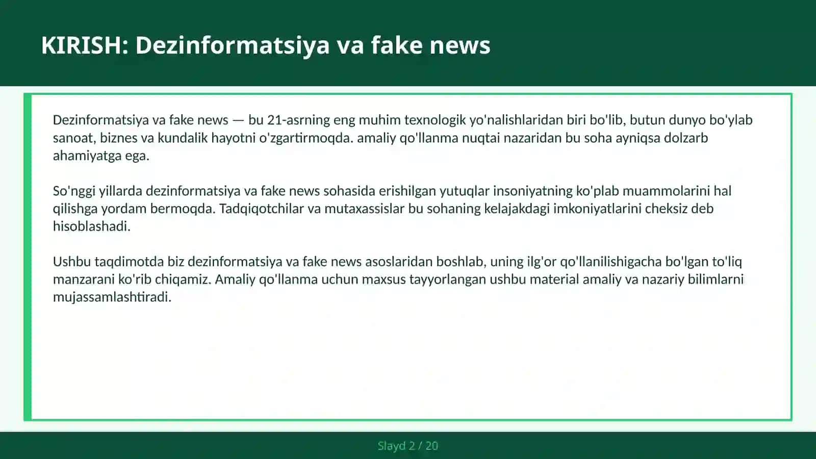 Haqiqatni aniqlash texnologiyasi — amaliy qo'llanma 2