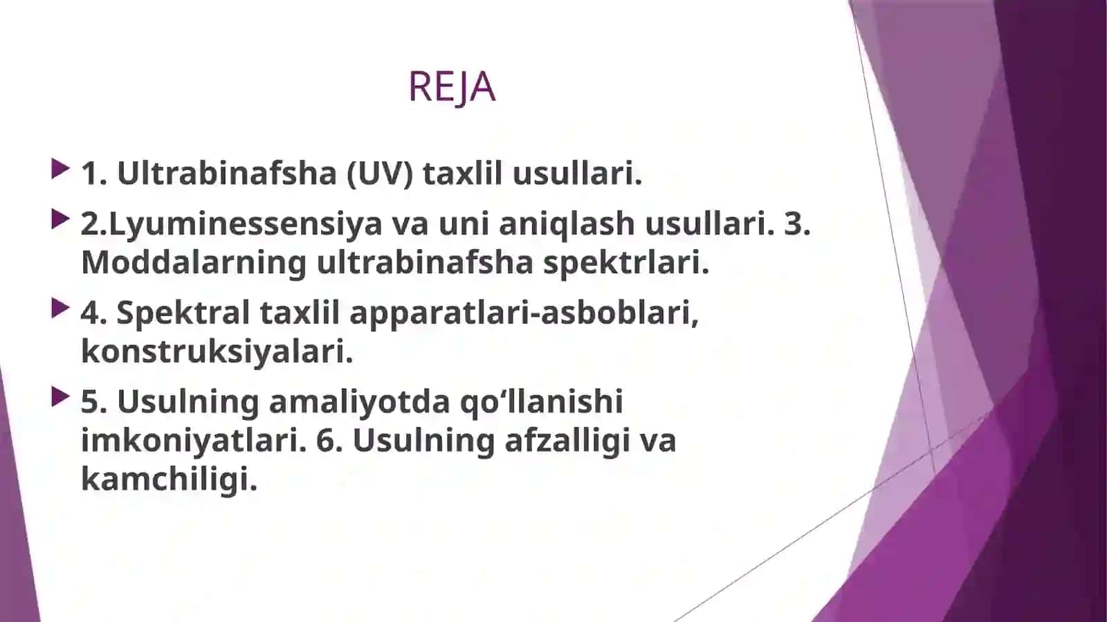 Ultrabinafsha (UV) taxlil usullari 2