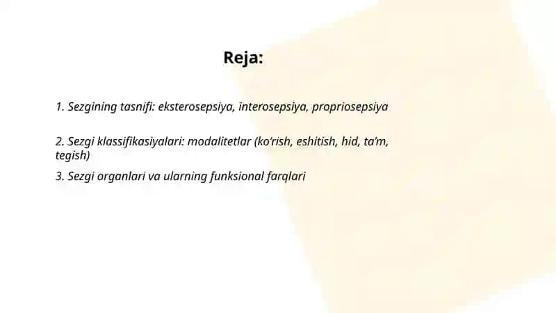 Sezgining tasnifi va klassifikasiyalari 2