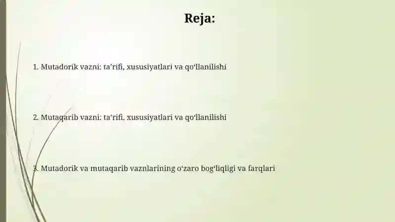Mutadorik va Mutaqorib vaznlari 2