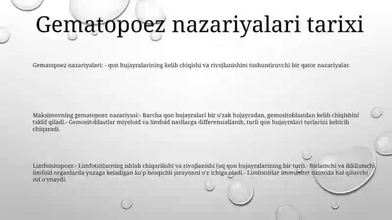 Gematopoez Nazariyalari A.A Maksimovga KoʻRa 2