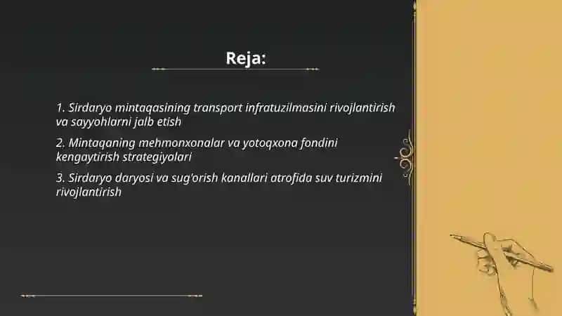 Sirdaryo mintaqasining sayyohlik salohiyatini oshirish 2