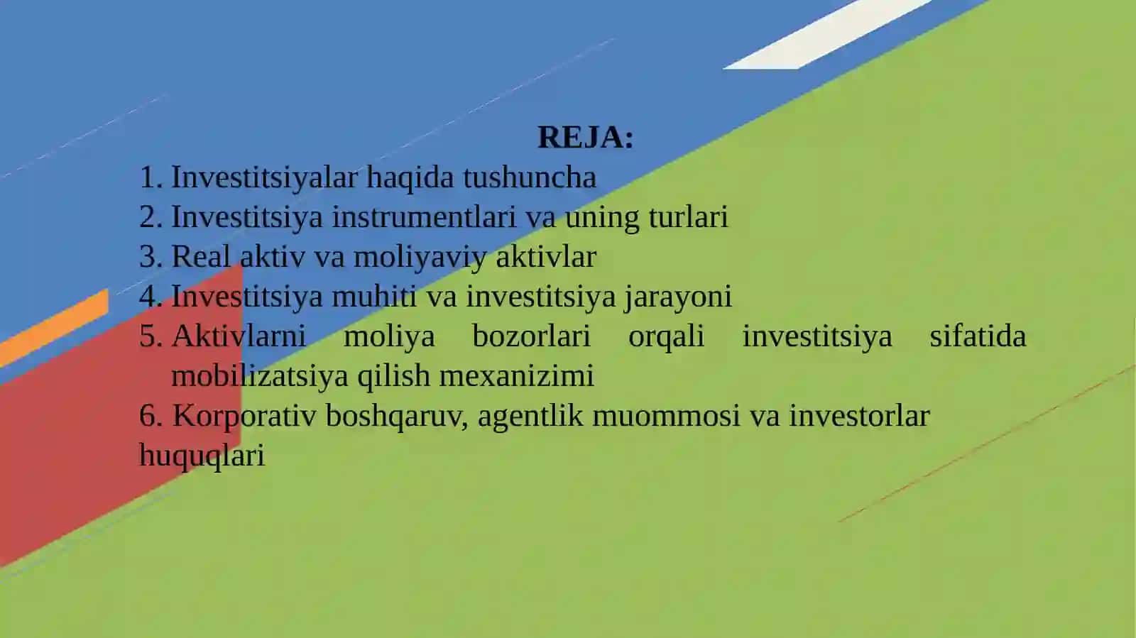 Investitsiyafani1-mavzu 2