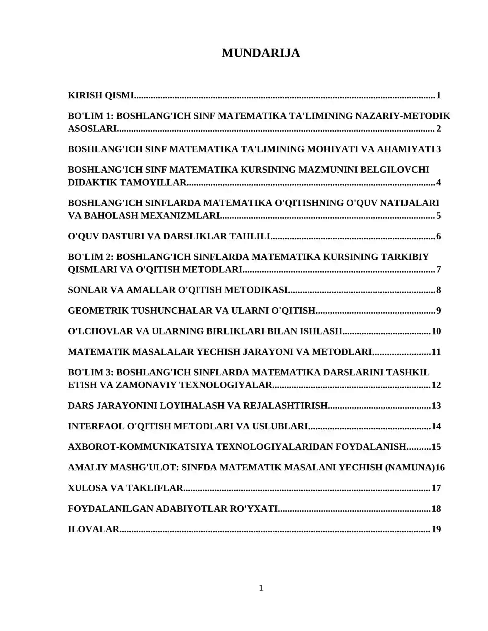 Boshlang'ich sinflarda matematika kursining mazmuni va tuzilishi 2