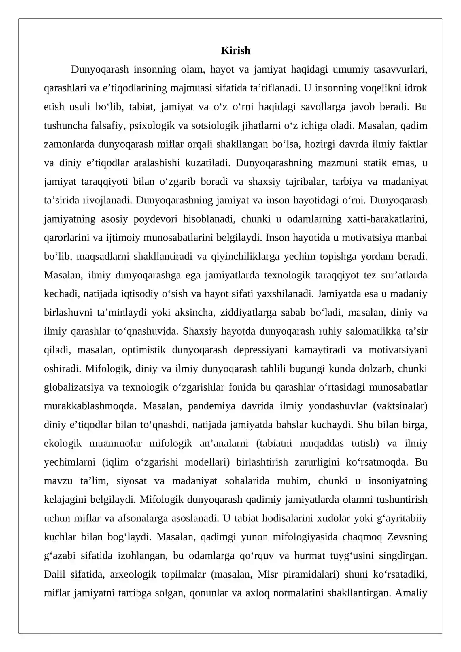 Mifologik, diniy va ilmiy dunyoqarash tahlili 2