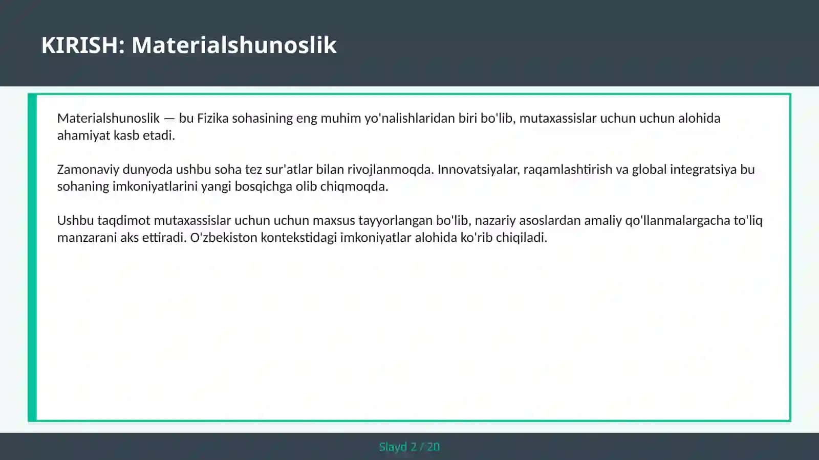 Materialshunoslik 2