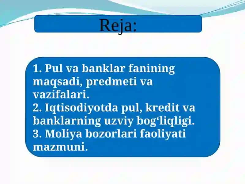 Pul va banklar” faniga kirish 2