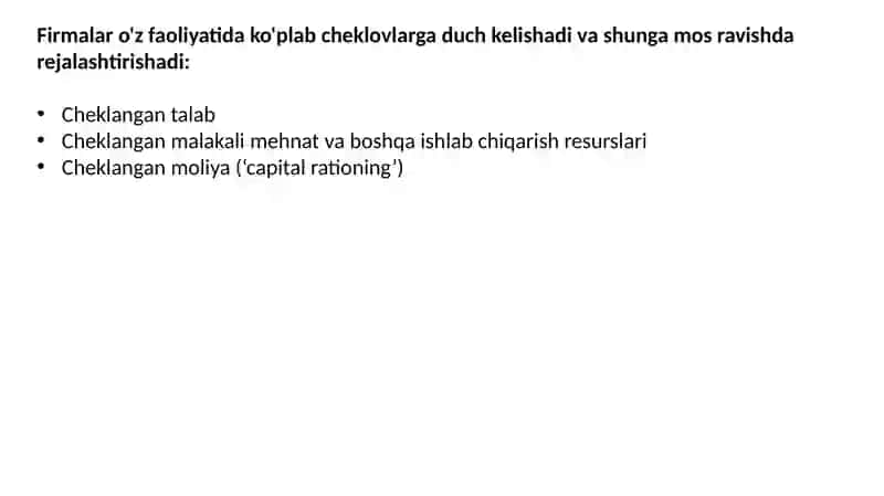 Cheklovchi omillar bilan rejalashtirish 2