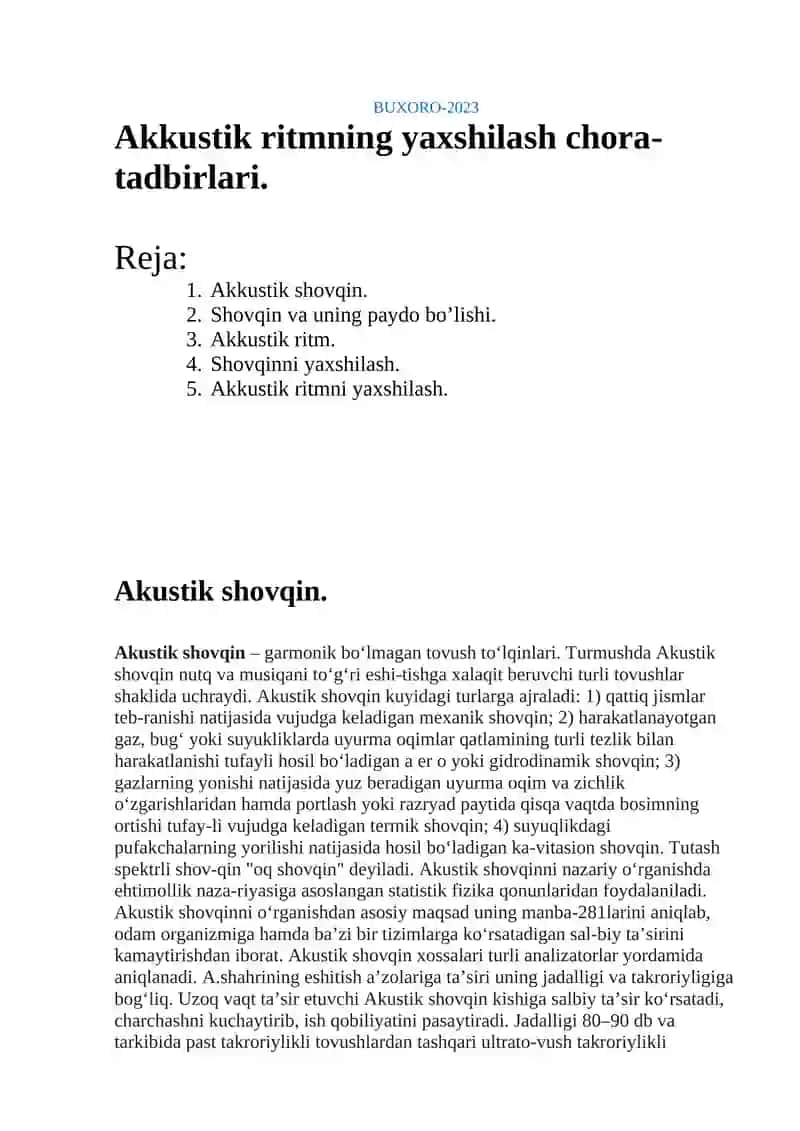 Akkustik ritmning yaxshilash chora-tadbirlari. 2