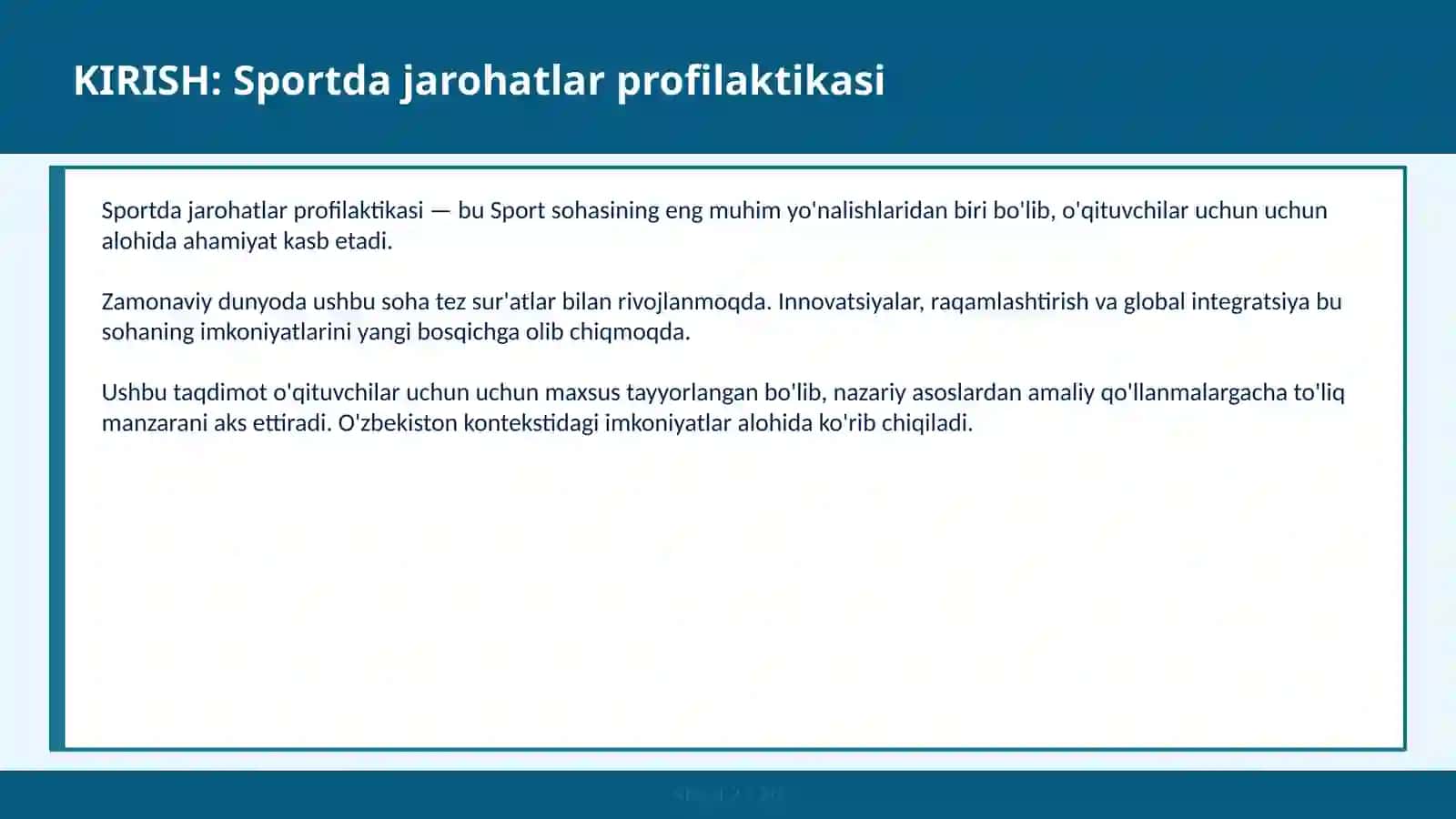 Sportda jarohatlar profilaktikasi 2