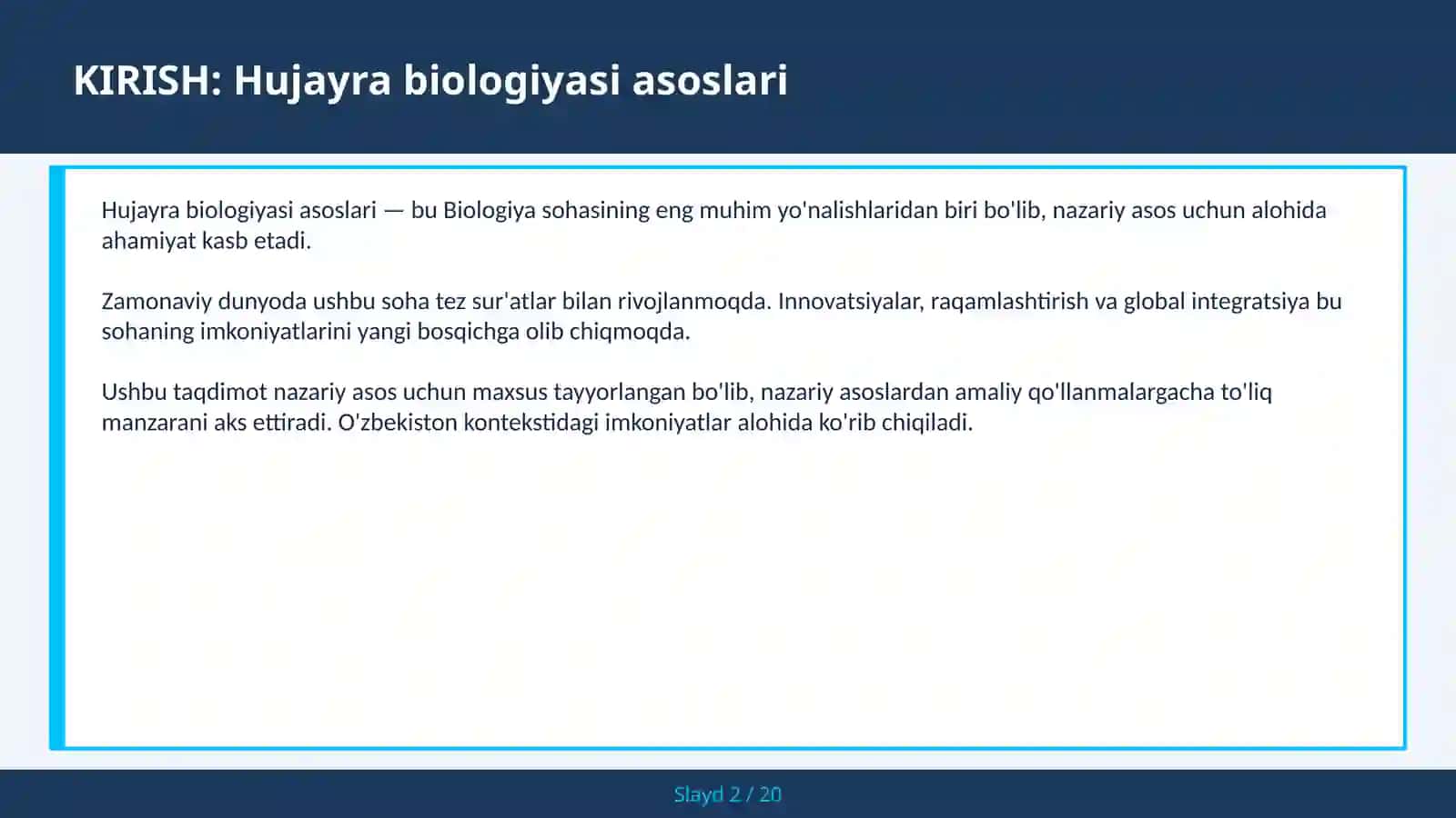 HUJAYRA BIOLOGIYASI ASOSLARI 2