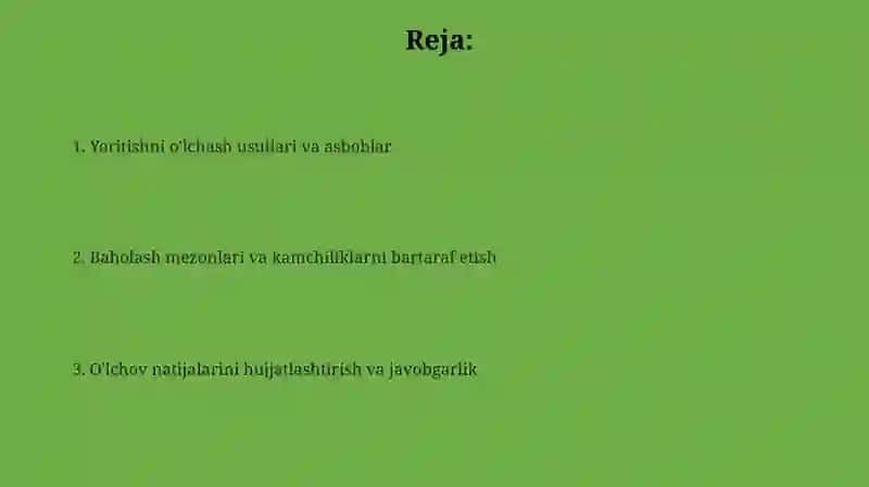 İshlab chiqarish maydonlarida joylarini yoritganlik darajasini tekshirish 2