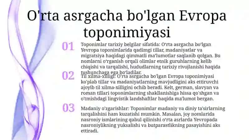 O'Rta Asrlar Toponimikasi Tarixi 2