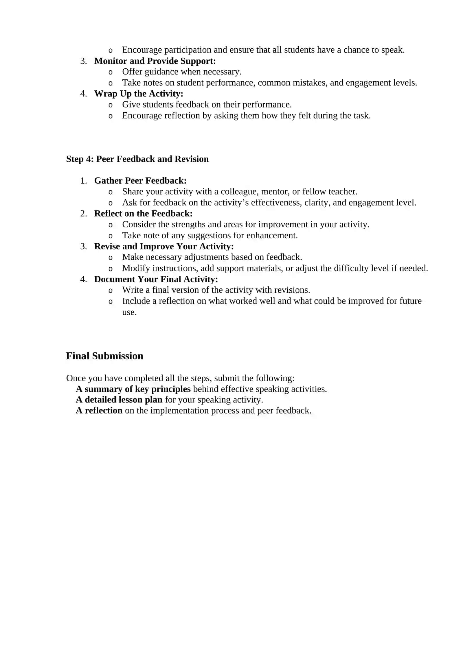 Independent Work Instructions: Developing Effective Speaking Activities 2