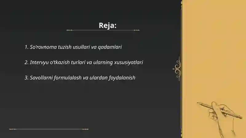 Soʻrovnoma va intervyu jarayonida tadqiqot oʻtkazish 2