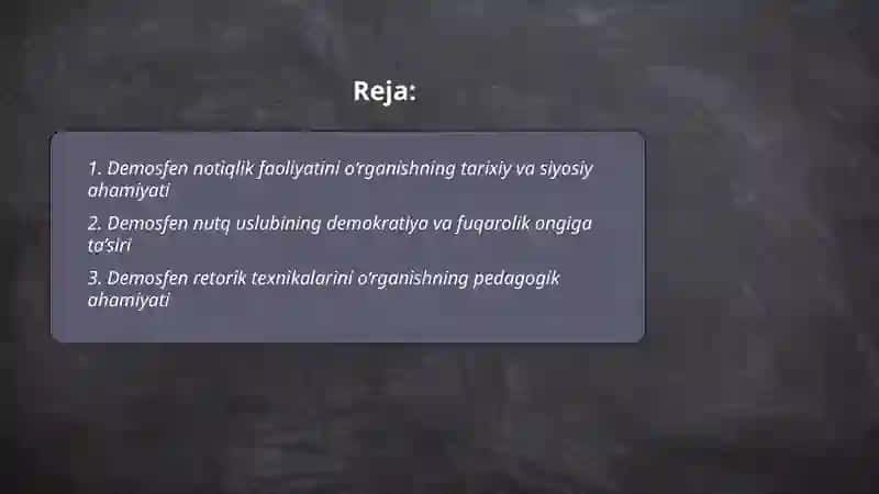 Demosfen notiqlik faoliyatini o‘rganishning ahamiyati 2
