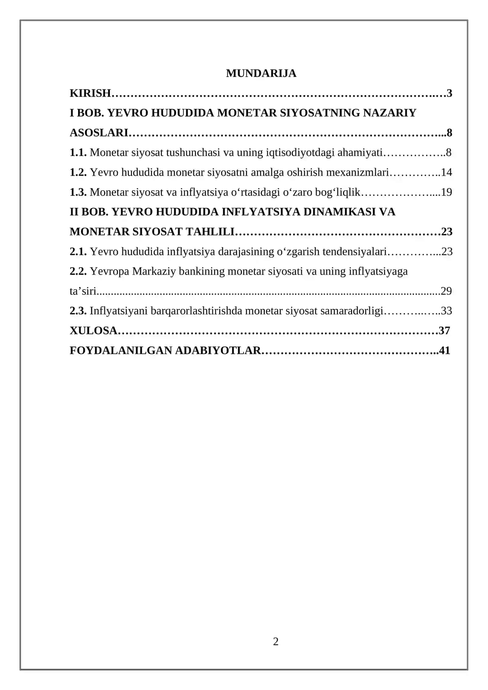 Yevro hududida monetar siyosat va inflyatsiya dinamikasi 2