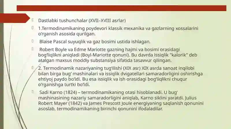 TERMODINAMIKANING RIVOJLANISH BOSQICHLARI VA VAZIFALARI 2