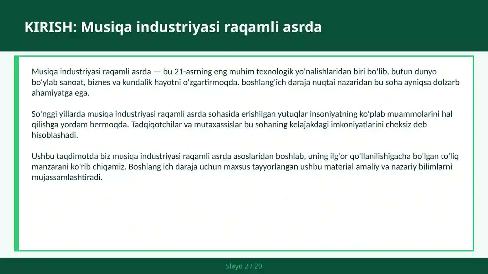 MUSIQA INDUSTRIYASI RAQAMLI ASRDA 2