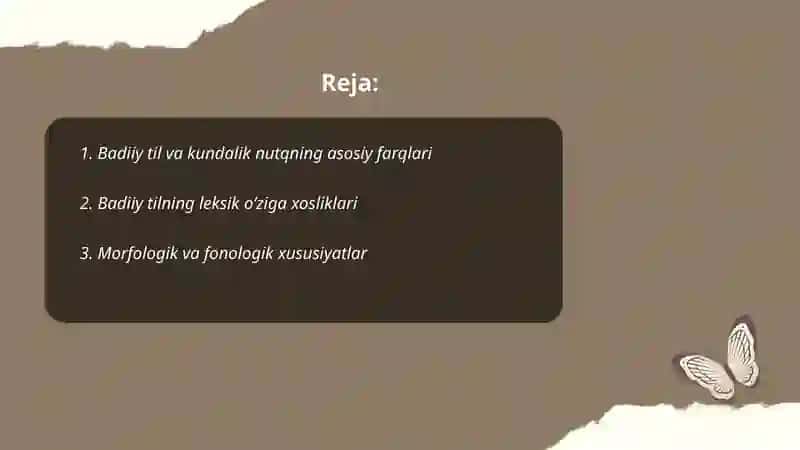 Badiiy asar tilining o'ziga xos xususiyatlari 2
