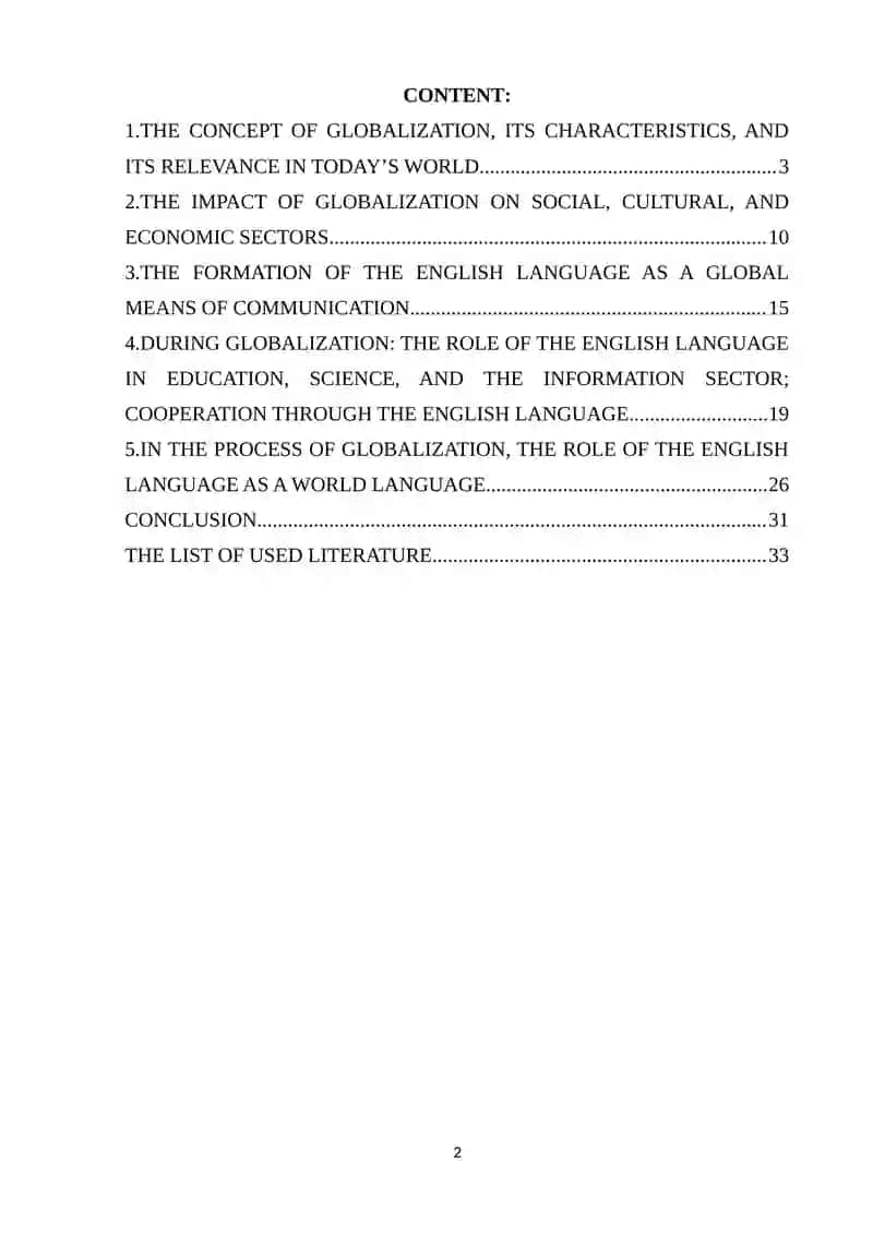 “GLOBALIZATION AND THE ROLE OF ENGLISH AS A WORLD LANGUAGE” 2