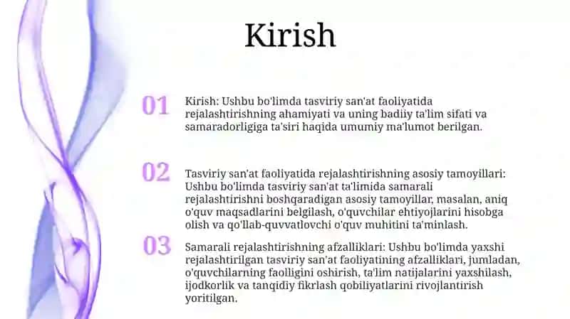 Tasviriy Faoliyat Bo'Yicha Ishlarni Rejalashtirish 2
