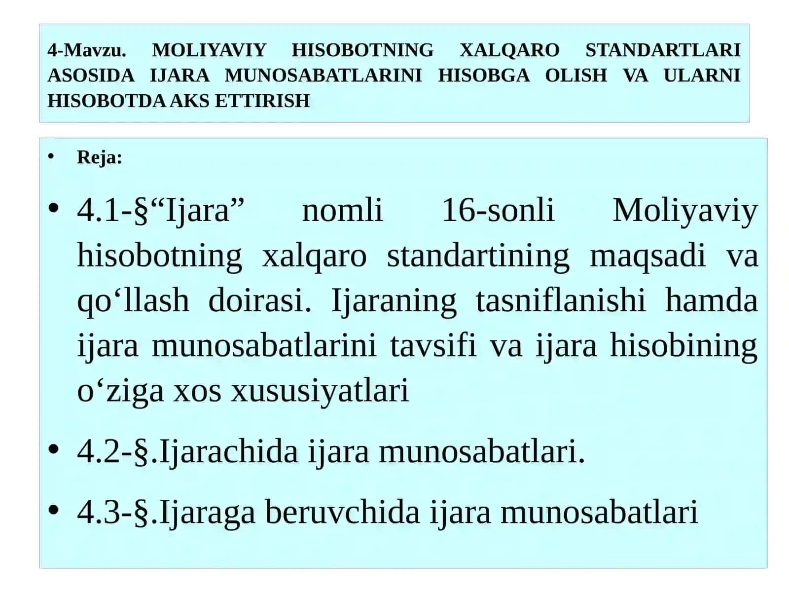 MOLIYAVIY HISOBOTNING XALQARO STANDARTLARI ASOSIDA IJARA MUNOSABATLARINI HISOBGA OLISH VA ULARNI HISOBOTDA AKS ETTIRISH 2