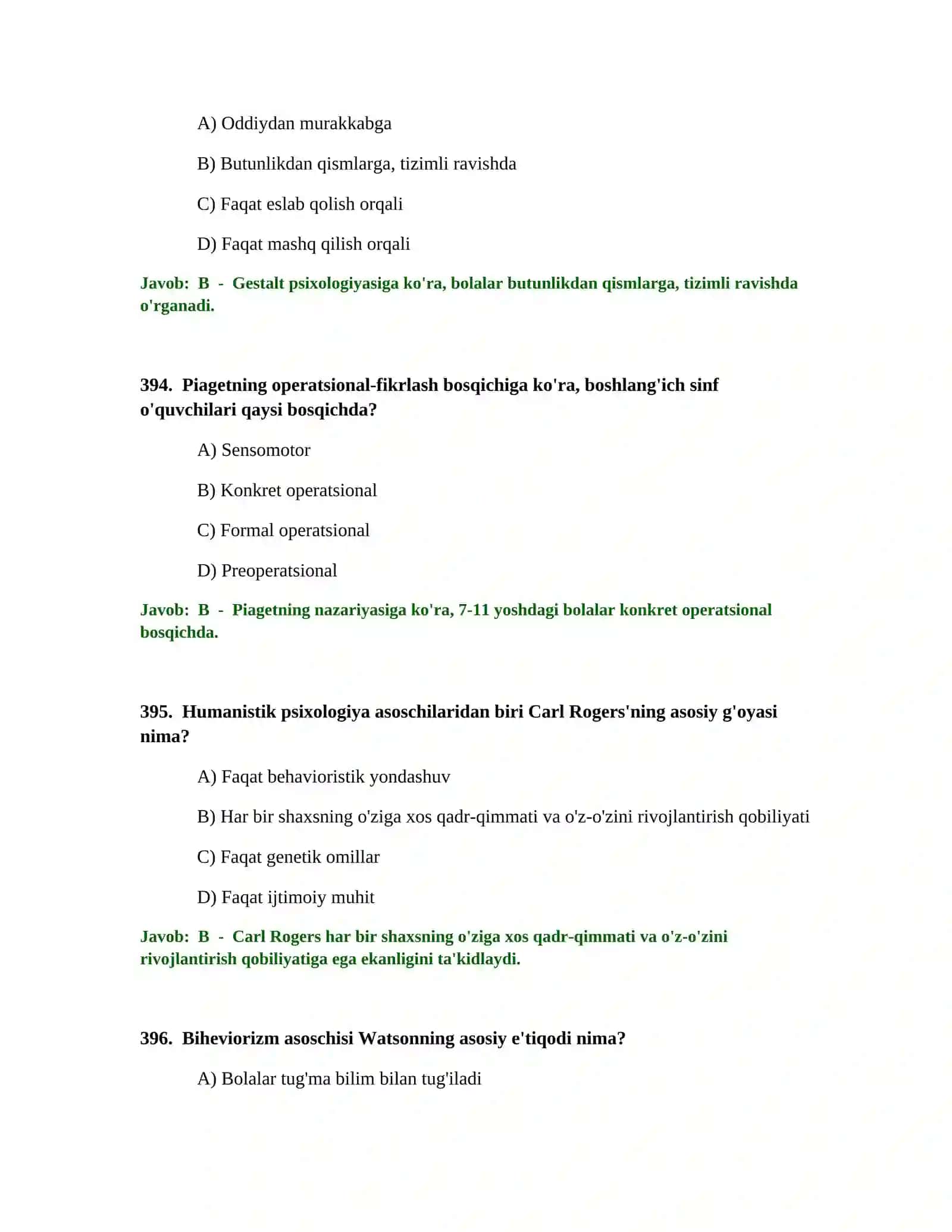 BOSHLANG'ICH TA'LIM O'QITUVCHISI TEST SINOVLARI 2