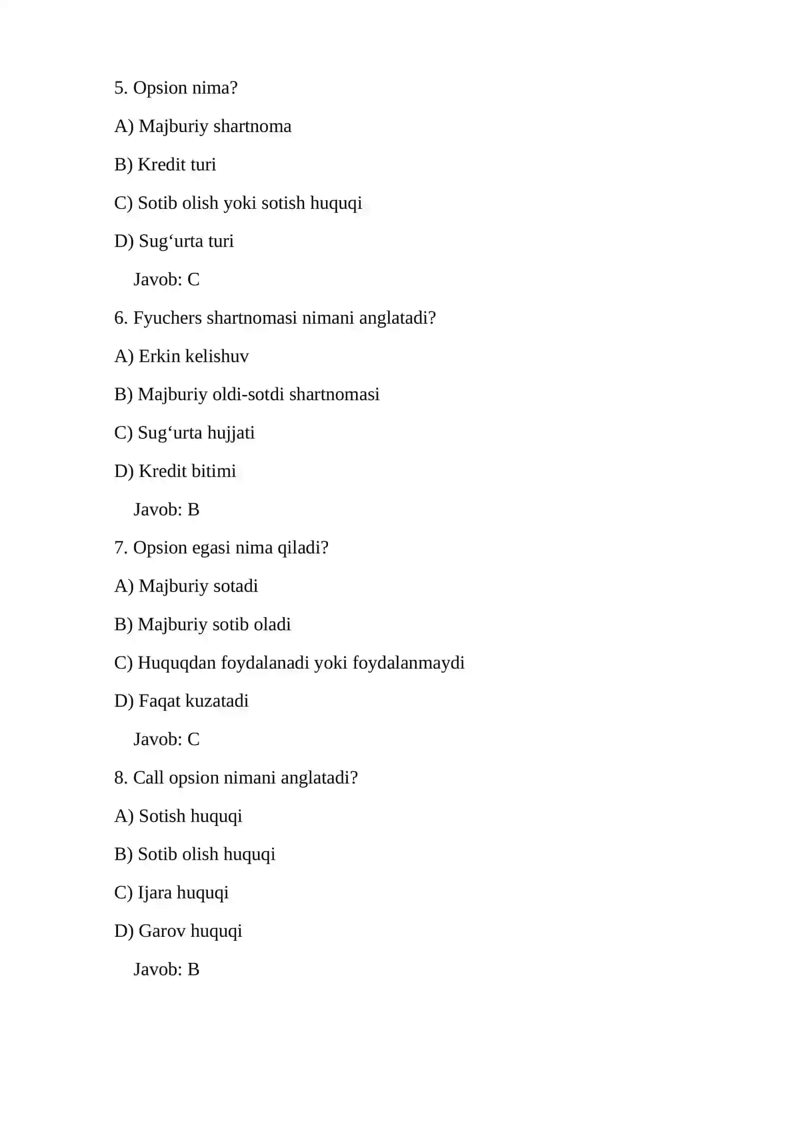 Hosilaviy qimmatli qog‘ozlar bo‘yicha testlar 2