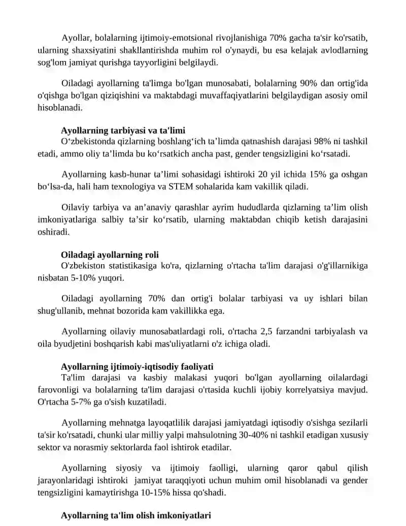 Ayollar va erkaklar o'rtasidagi tenglik 2