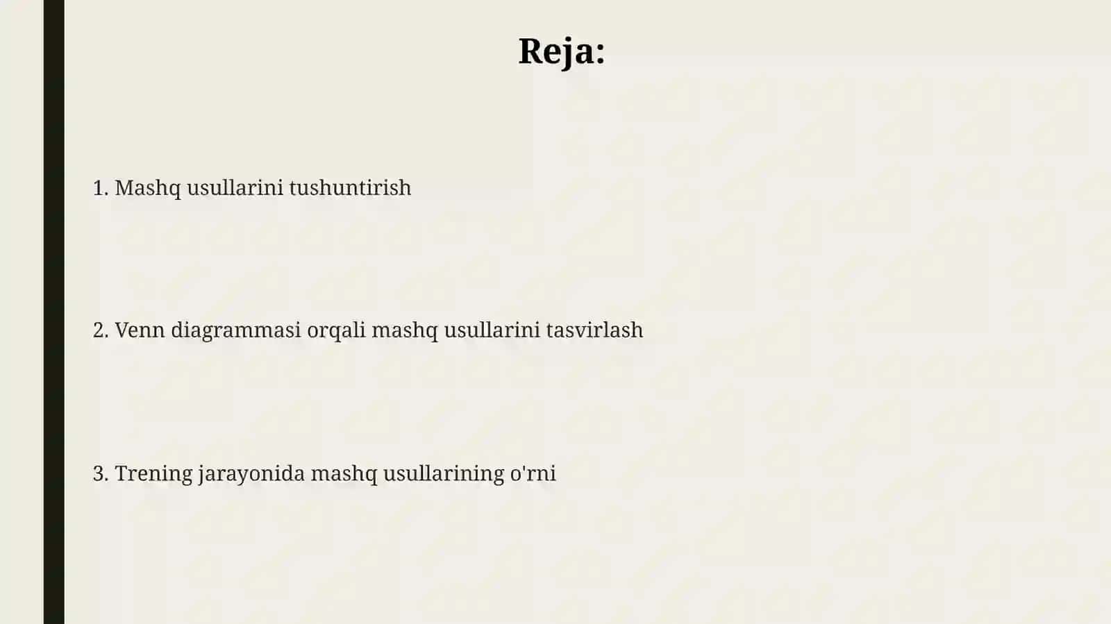 Trenneng jarayonida mashq usuli mavzusini Venn diagrammasida yoritish 2