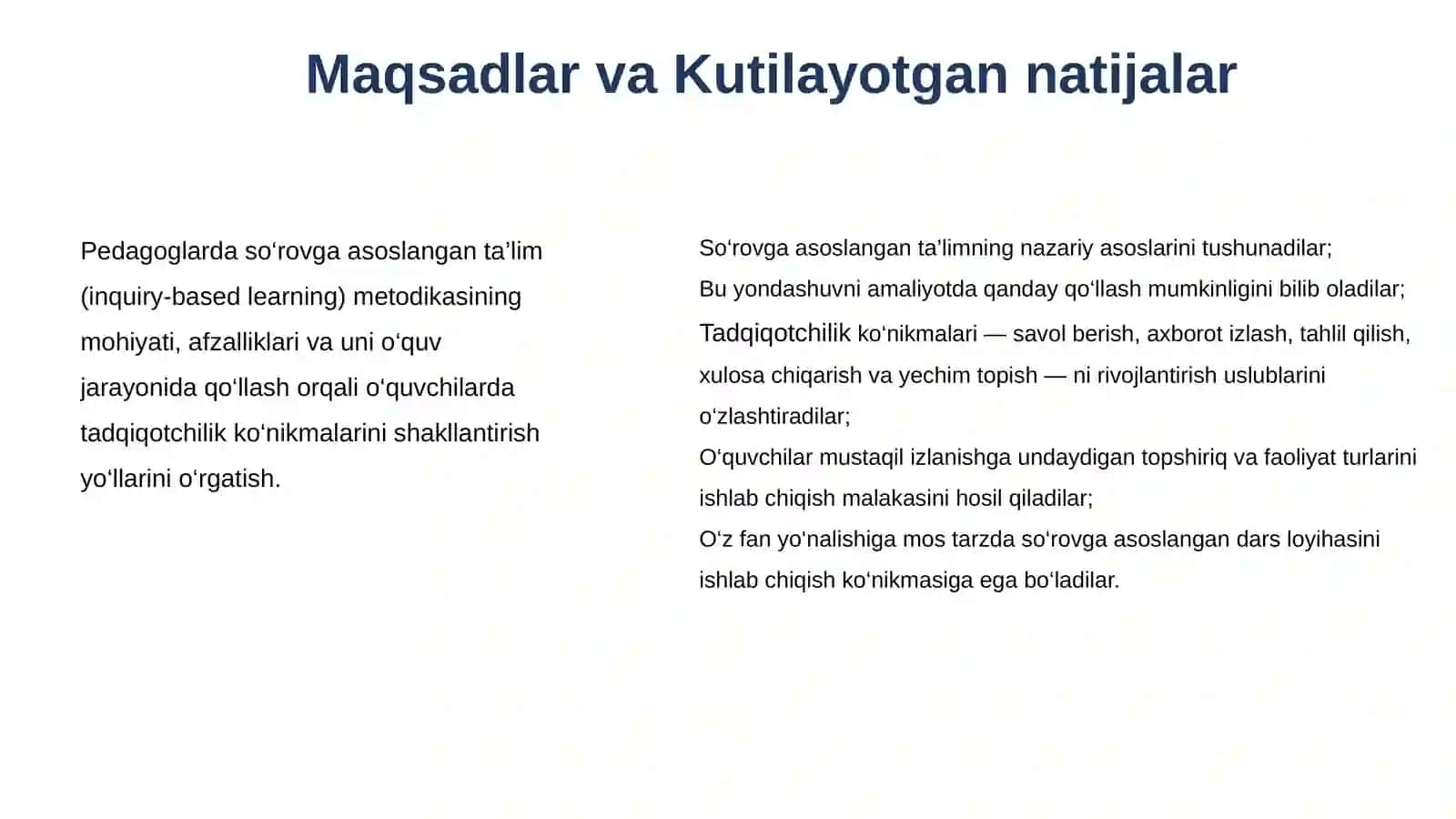 SO‘ROVGA ASOSLANGAN TA’LIMDA TADQIQOTCHILIK KO‘NIKMALARINI SHAKLLANTIRISH 2